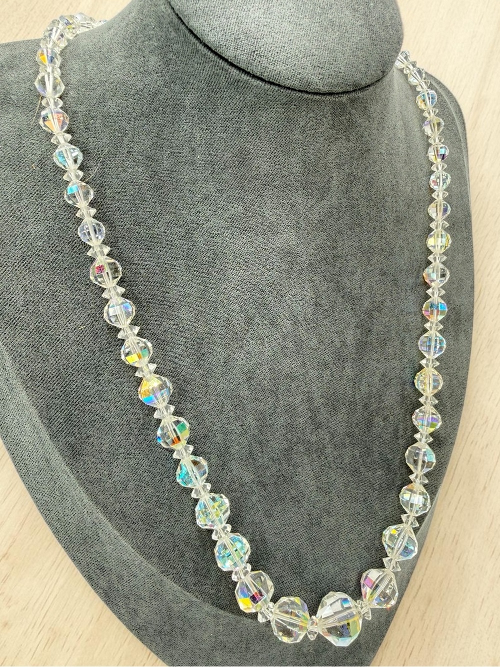Vintage Laguna AB Crystal Necklace Aurora Borealis Beaded 20-22” Shepherds Hook - Picture 7 of 17